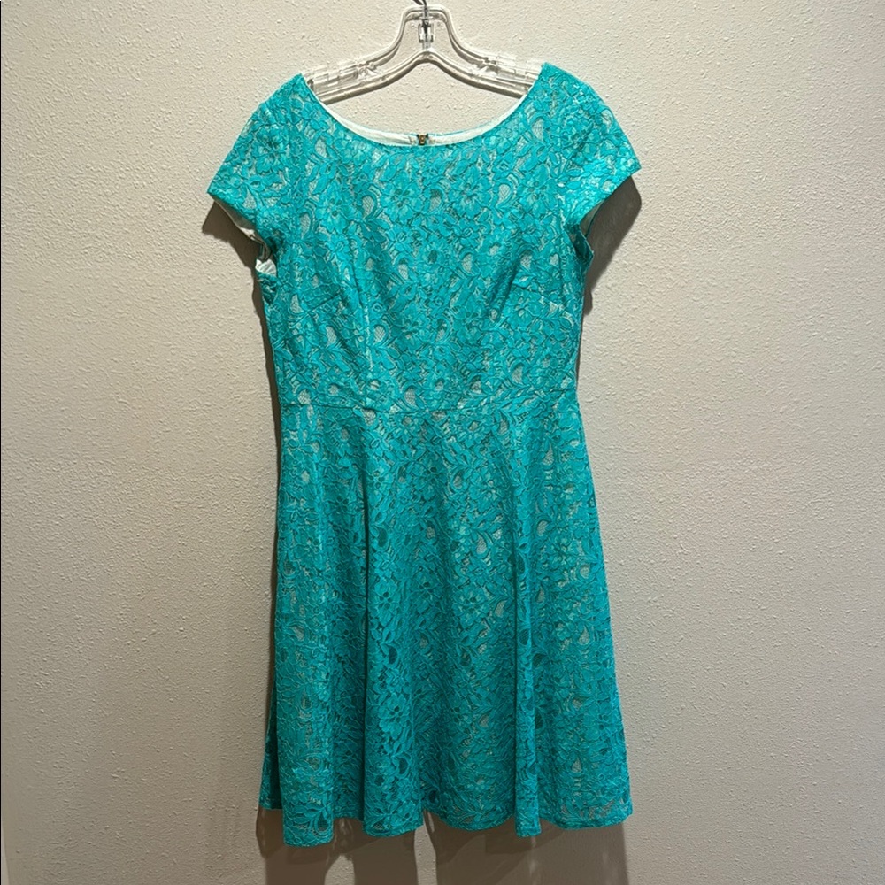 Danny and Nicole Elegant Turquoise Lace Dress